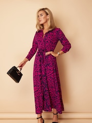 Girl In Mind Purple and Navy Leopard Petite Angela Shirt Maxi Dress - Image 1 of 4