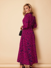 Girl In Mind Purple and Navy Leopard Petite Angela Shirt Maxi Dress - Image 2 of 4