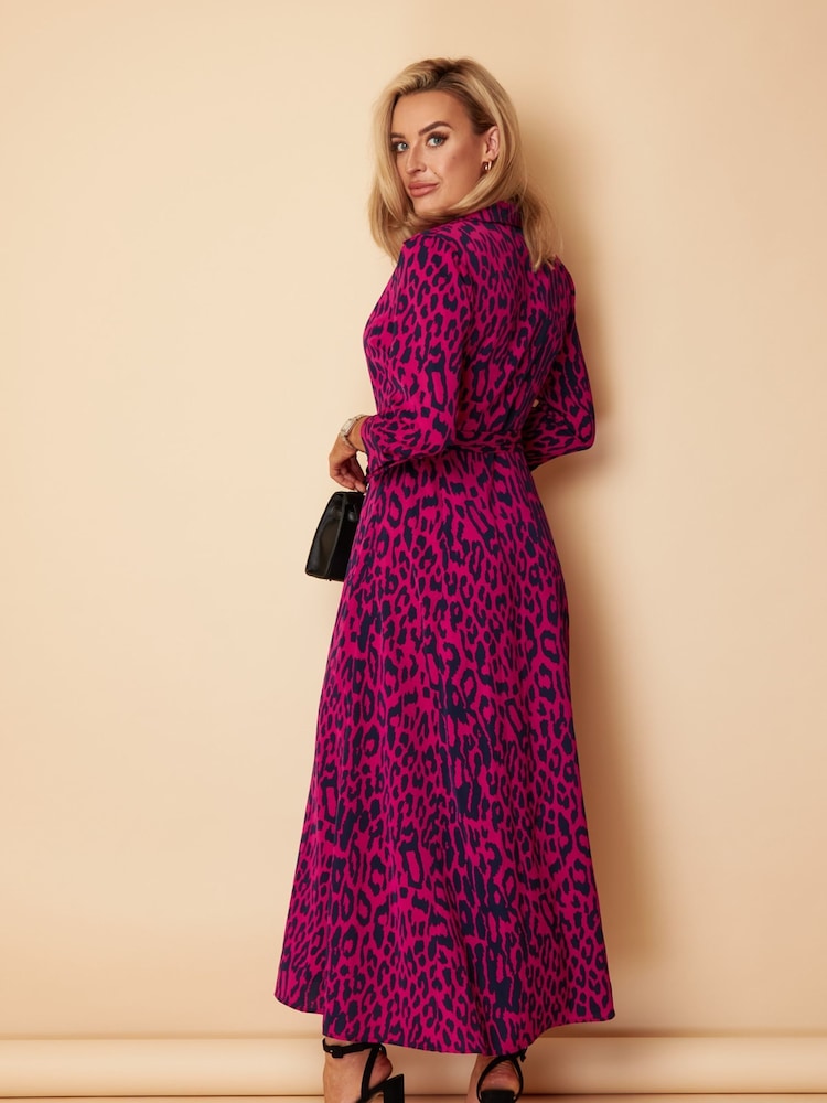 Girl In Mind Purple and Navy Leopard Petite Angela Shirt Maxi Dress - Image 2 of 4