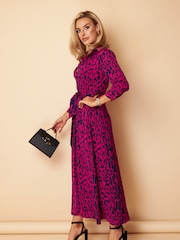 Girl In Mind Purple and Navy Leopard Petite Angela Shirt Maxi Dress - Image 3 of 4