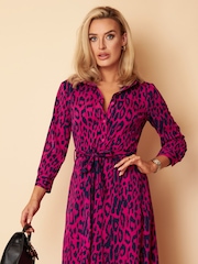 Girl In Mind Purple and Navy Leopard Petite Angela Shirt Maxi Dress - Image 4 of 4