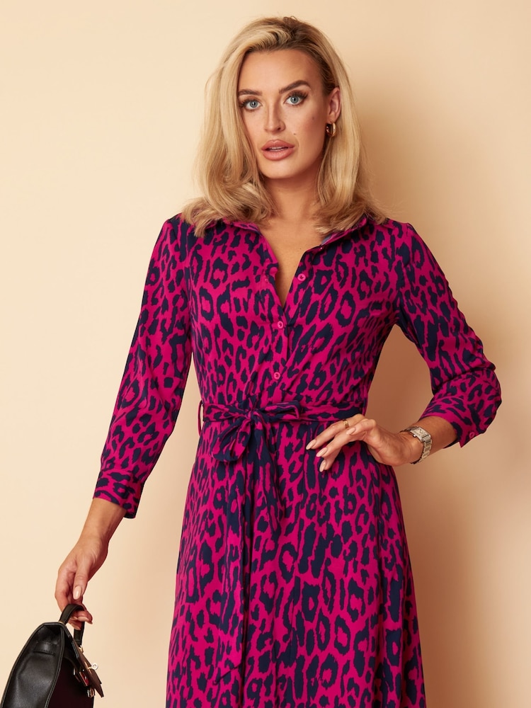 Girl In Mind Purple and Navy Leopard Petite Angela Shirt Maxi Dress - Image 4 of 4