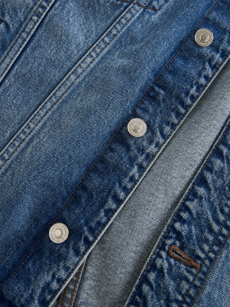Blue Denim Jacket With Jersey Sleeve And Hood - Image 10 of 10
