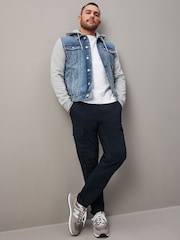 Blue Denim Jacket With Jersey Sleeve And Hood - Image 2 of 10