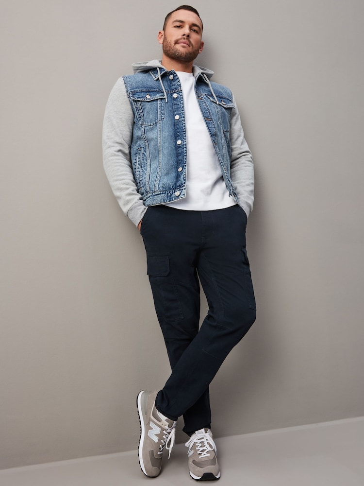 Blue Denim Jacket With Jersey Sleeve And Hood - Image 2 of 10