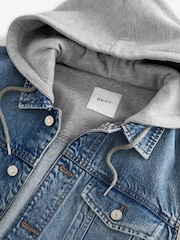 Blue Denim Jacket With Jersey Sleeve And Hood - Image 8 of 10
