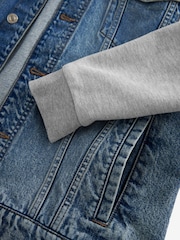 Blue Denim Jacket With Jersey Sleeve And Hood - Image 9 of 10
