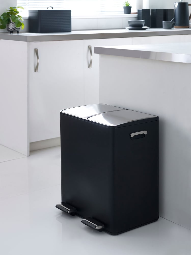 Black 40L 3 compartment Recycling Soft Close Pedal Bin - Image 1 of 7
