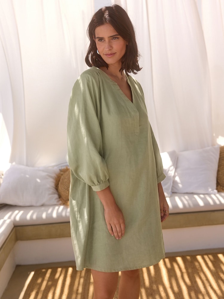 Khaki Green 100% Linen Premium Kaftan - Image 4 of 8
