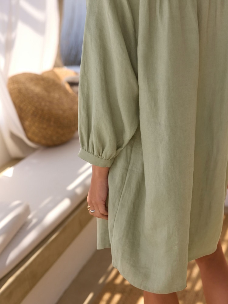 Khaki Green 100% Linen Premium Kaftan - Image 6 of 8