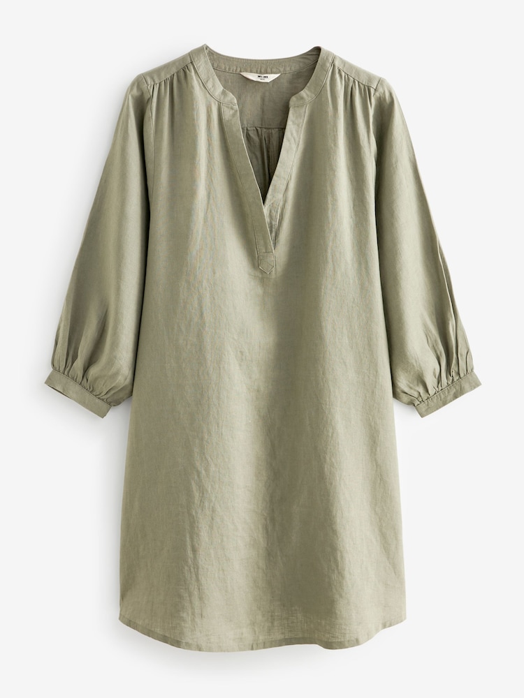 Khaki Green 100% Linen Premium Kaftan - Image 7 of 8