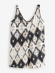 Black/White Print V-Neck Jersey Romper 100% Cotton Rich Playsuit - Image 1 of 3