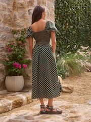 Teal/Ecru Spot Puff Sleeve Midi Dress - Image 3 of 5