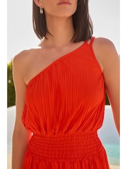 Red Plisse One Shoulder Dress - Image 1 of 1