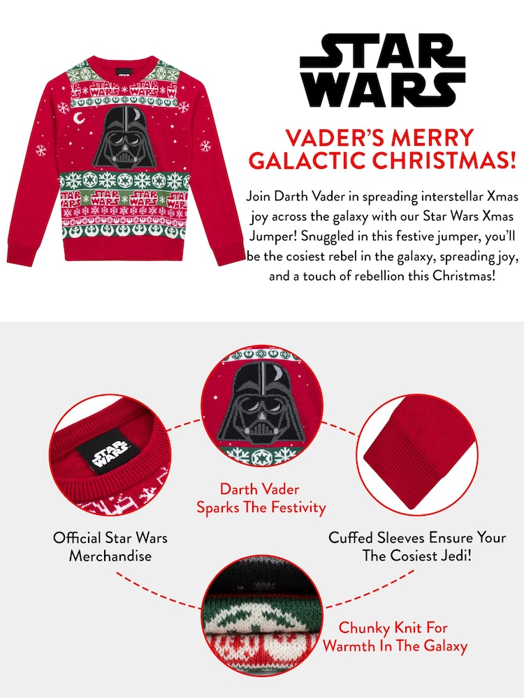 Character Red Star Wars Darth Vader Christmas Jumper - Image 6 of 6
