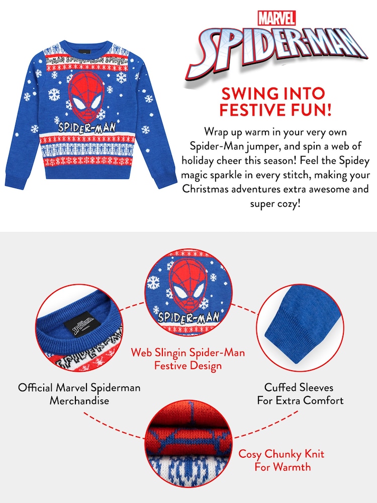 Character Blue Christmas Spiderman Jumper - Image 10 of 10