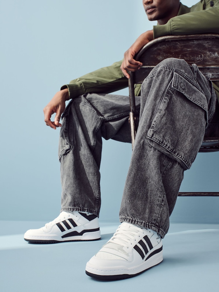 adidas Originals White Forum Mid Trainers - Image 1 of 12