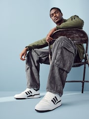 adidas Originals White Forum Mid Trainers - Image 2 of 12