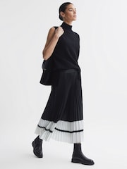 Reiss Black/White Marie High Rise Pleated Midi Skirt - Image 1 of 6