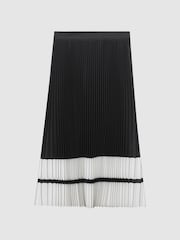 Reiss Black/White Marie High Rise Pleated Midi Skirt - Image 2 of 6
