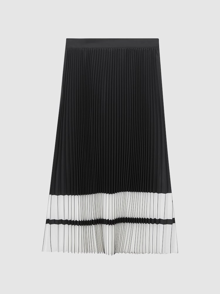 Reiss Black/White Marie High Rise Pleated Midi Skirt - Image 2 of 6