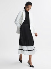 Reiss Black/White Marie High Rise Pleated Midi Skirt - Image 6 of 6