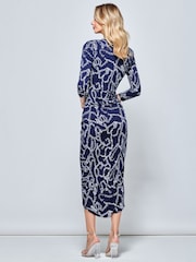 Jolie Moi Blue Print Wrap Front Bodycon Maxi Dress - Image 2 of 6