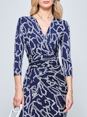 Jolie Moi Blue Print Wrap Front Bodycon Maxi Dress - Image 5 of 6