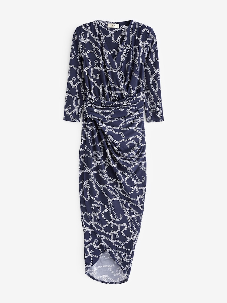 Jolie Moi Blue Print Wrap Front Bodycon Maxi Dress - Image 6 of 6