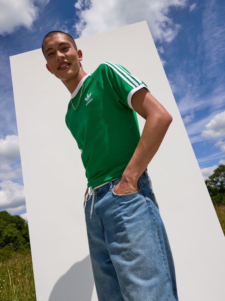 adidas Light Green Adicolor Classics 3-Stripes 100% Cotton T-Shirt - Image 1 of 7