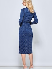 Jolie Moi Blue Spot Print Wrap Midi Shirt Dress - Image 2 of 5