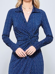 Jolie Moi Blue Spot Print Wrap Midi Shirt Dress - Image 5 of 5