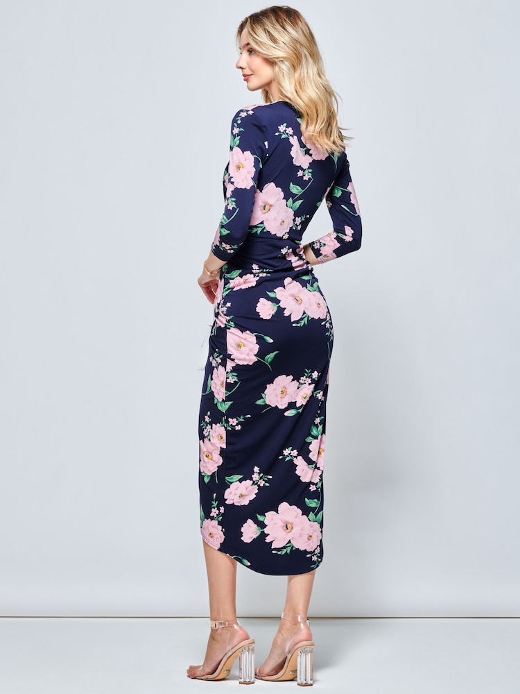 Jolie Moi Blue Long Sleeve Wrap Front Bodycon Dress - Image 2 of 5 Jolie Moi Blue Long Sleeve Wrap Front Bodycon Dress - Image 2 of 5
