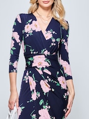 Jolie Moi Blue Long Sleeve Wrap Front Bodycon Dress - Image 5 of 5