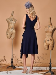 Jolie Moi Navy Blue Fit & Flare Ruffle Detail Midi Dress - Image 2 of 5