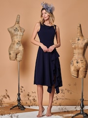 Jolie Moi Navy Blue Fit & Flare Ruffle Detail Midi Dress - Image 4 of 5