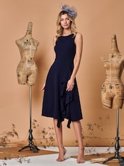 Jolie Moi Navy Blue Fit & Flare Ruffle Detail Midi Dress - Image 5 of 5