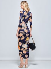 Jolie Moi Blue/ White Long Sleeve Wrap Front Bodycon Dress - Image 2 of 6