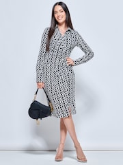 Jolie Moi Black Long Sleeved Buckle Detail Shirt Dress - Image 1 of 5