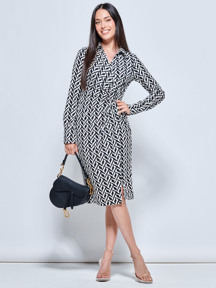 Jolie Moi Black Long Sleeved Buckle Detail Shirt Dress - Image 1 of 5