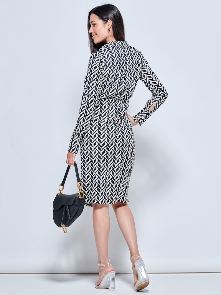 Jolie Moi Black Long Sleeved Buckle Detail Shirt Dress - Image 2 of 5