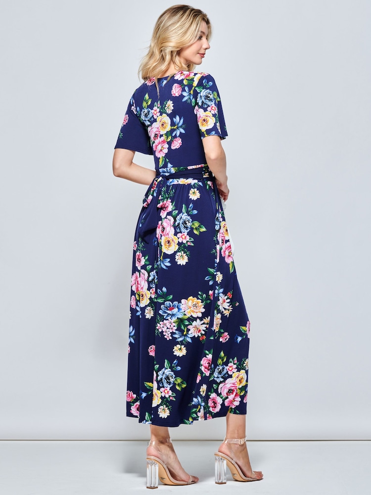 Jolie Moi Blue Shreya Jersey Angel Sleeve Maxi Dress - Image 2 of 2