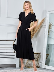 Jolie Moi Black Angel Sleeve Jersey Maxi Dress - Image 1 of 5
