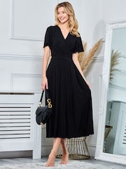 Jolie Moi Black Angel Sleeve Jersey Maxi Dress - Image 3 of 5