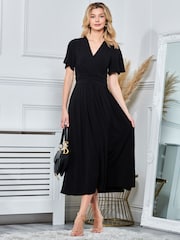 Jolie Moi Black Angel Sleeve Jersey Maxi Dress - Image 4 of 5