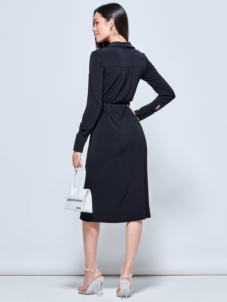 Jolie Moi Black Plain Long Sleeve Jersey Shirt Dress - Image 2 of 6