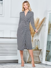 Jolie Moi Black Wrap Twist Detail Midi Shirt Dress - Image 1 of 6