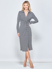 Jolie Moi Black Wrap Twist Detail Midi Shirt Dress - Image 3 of 6