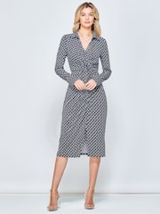Jolie Moi Black Wrap Twist Detail Midi Shirt Dress - Image 4 of 6