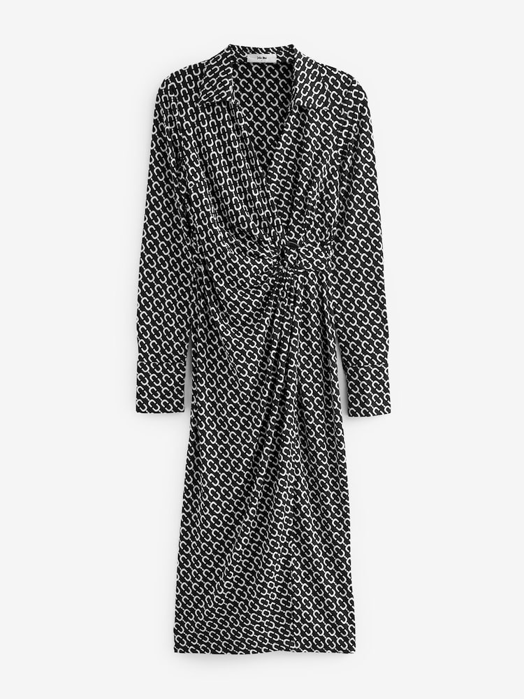 Jolie Moi Black Wrap Twist Detail Midi Shirt Dress - Image 6 of 6